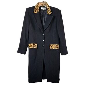 Taiga Paris Black Cheetah Collar Jacket Size 12 Midi Length Whimsigoth Mob‎ Wife